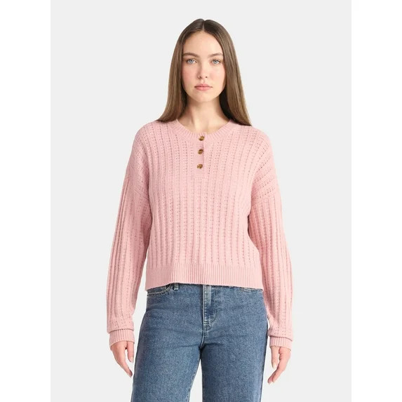No Boundaries Pointelle Henley Pullover, Women's - Walmart.com | Walmart (US)