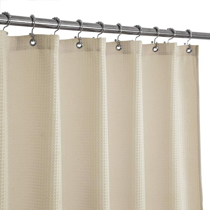 Waffle Weave Fabric Shower Curtain Heavyweight 230 GSM, Hotel Luxury, Water Repellent, Washable, ... | Amazon (US)