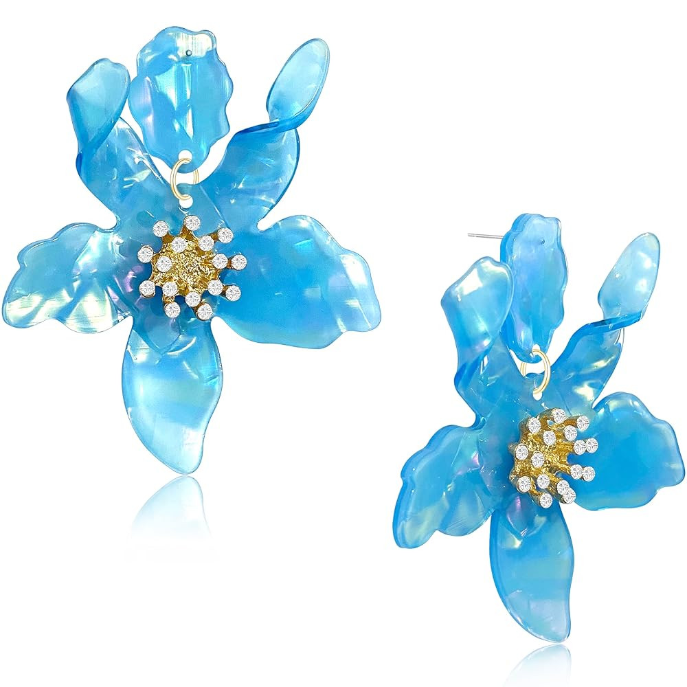 Bohemian Sparkly Crystal Acrylic Exaggerated Flower Lightweight Stud Earrings Vintage Floral Summ... | Amazon (US)