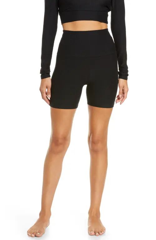 Beyond Yoga Keep Pace Space Dye Bike Shorts in Darkest Night at Nordstrom, Size X-Small | Nordstrom