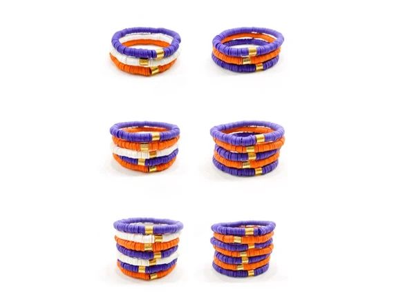 Clemson University spirit stack [purple and orange clay disc stackable bracelets] | Etsy (US)
