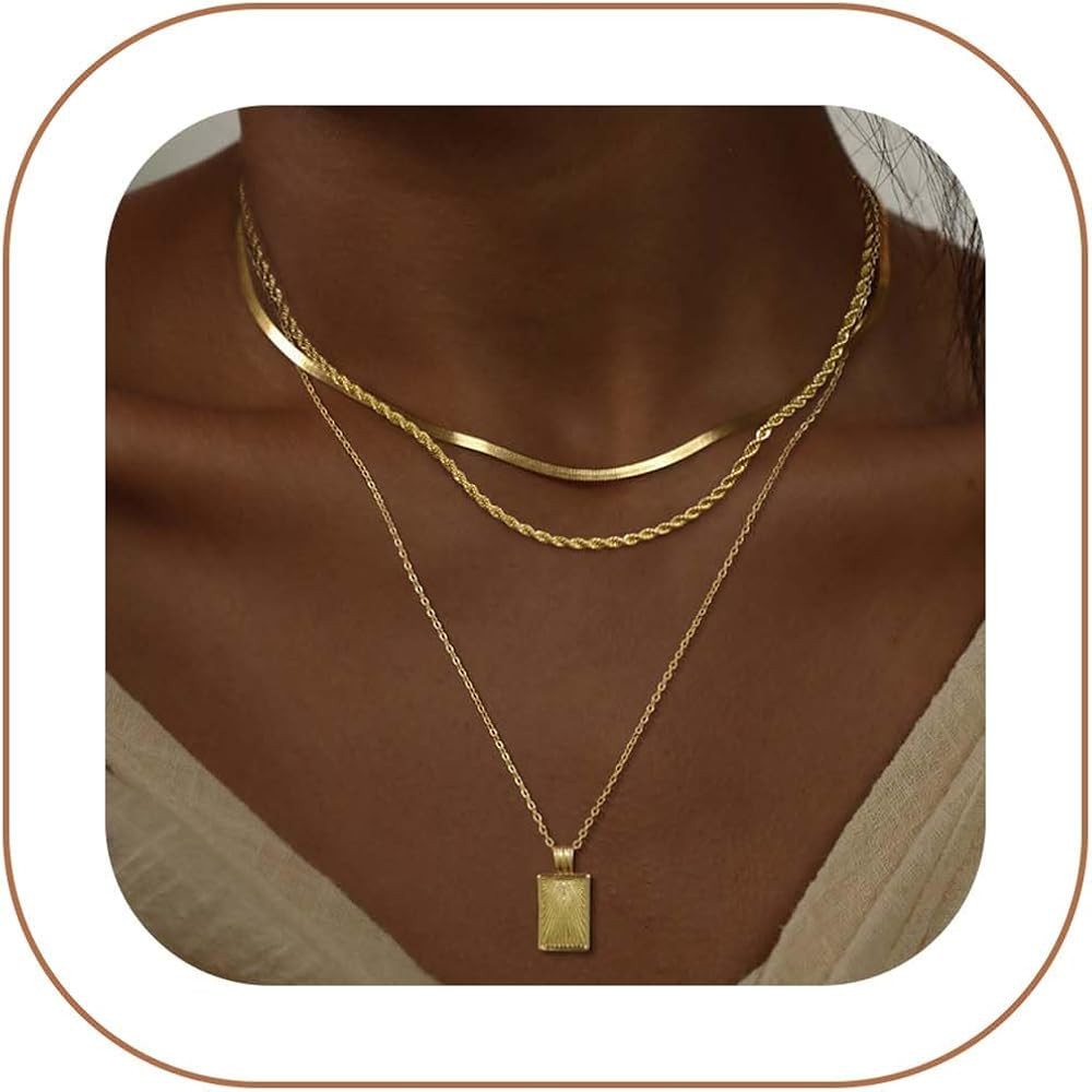 Layered Gold Silver Necklaces for Women, Stackable Stack 14K Real Gold Plated Silver Chain Neckla... | Amazon (US)