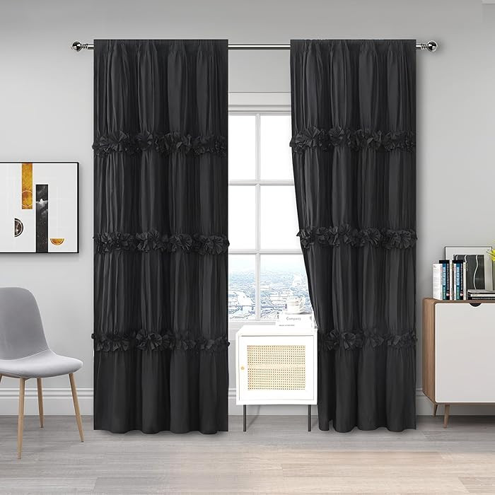 Thermal Insulated Blackout Window Curtains, Boho Ruched Window Treatments, 54" W x 84" L, 2 Panel... | Amazon (US)