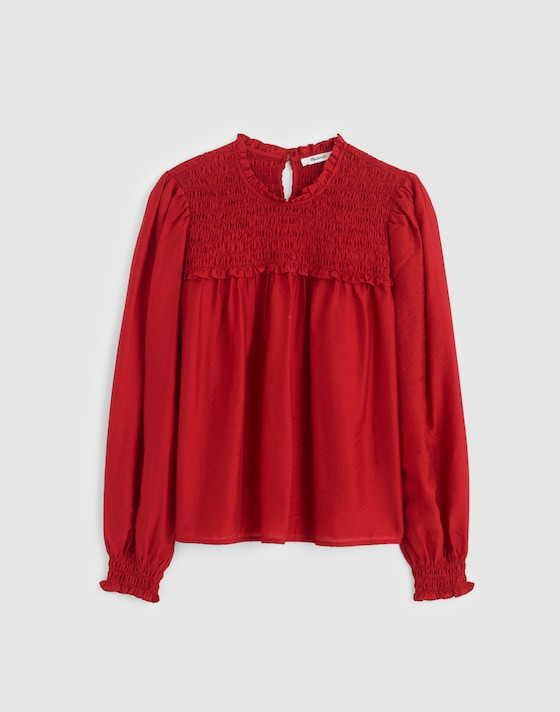 Smocked High-Neck Long-Sleeve Top | Madewell