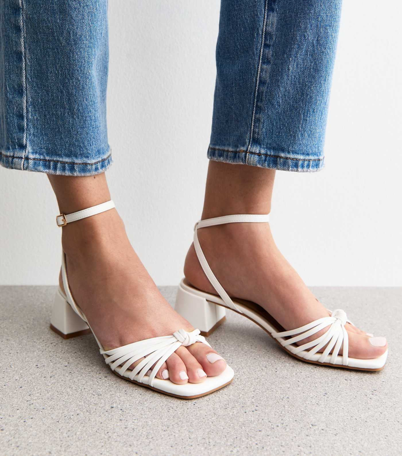 White Faux Leather Knotted Strap Block Heel Sandals | New Look | New Look (UK)