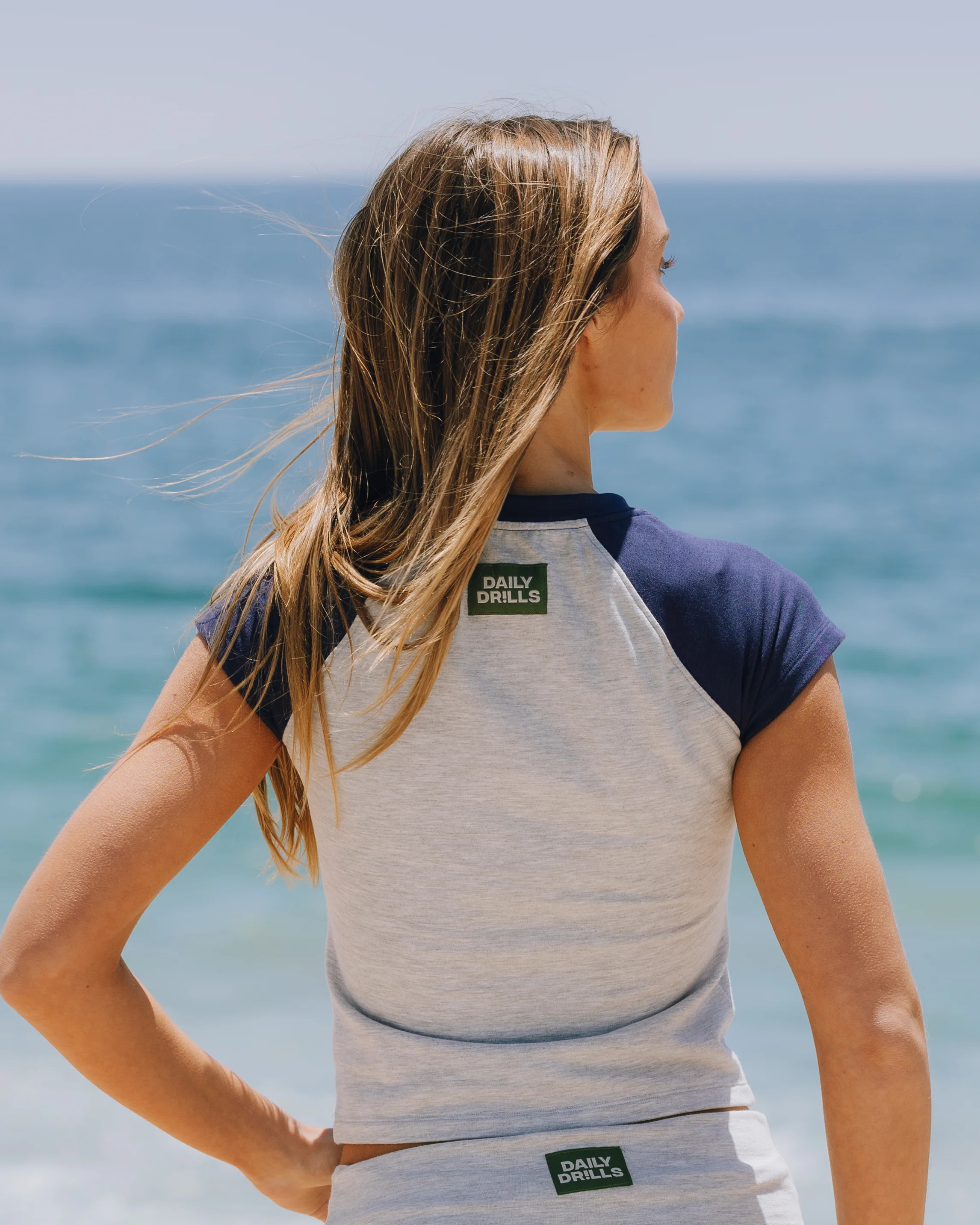 Cotton Lounge! Raglan Tee - Light Grey + Navy Sleeve | Daily Drills LLC