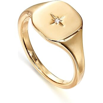PAVOI 14K Gold Plated Engraved Signet Ring with North Star | Lightweight Thick Statement Rings fo... | Amazon (US)