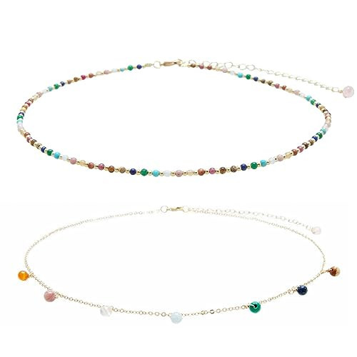 Lotus and Luna Dainty Necklace Set Master Healer 2mm + Dewdrop Necklace Stack | Amazon (US)