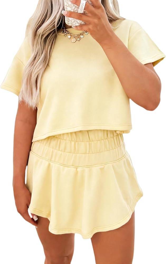 Chvity Women's Summer Skort Set Trendy Casual Solid Cropped Tee and Skort Matching Lounge Outfits... | Amazon (US)