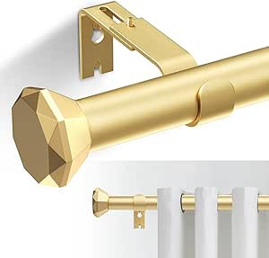 GEEBOBO Gold Curtain Rods for Windows 66 to 120 Inch, 1 Inch Heavy Duty Long Curtain Rod for Bedr... | Amazon (US)