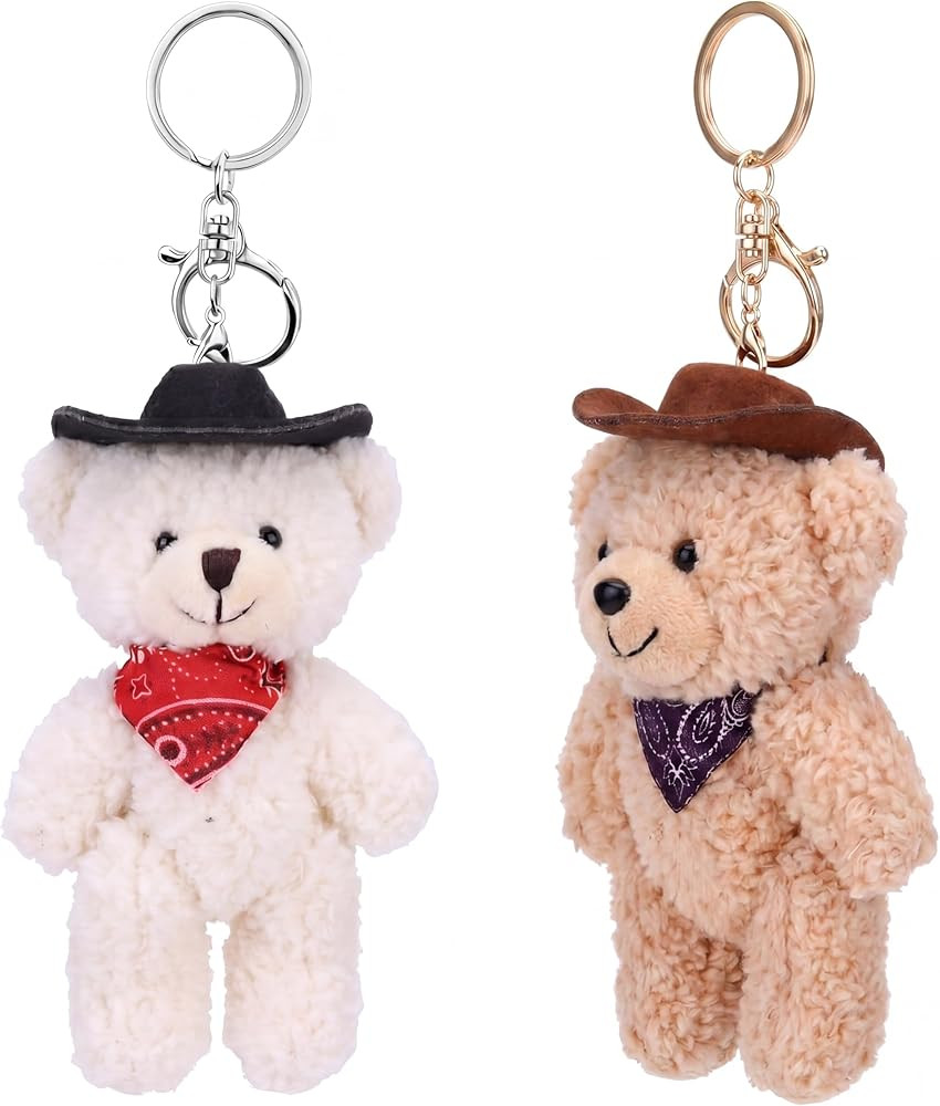 2pcs Western Cowboy Bear Keychain Plush Stuffed Animal Bag Pendant for Purse Backpack, Cute Brown... | Amazon (US)