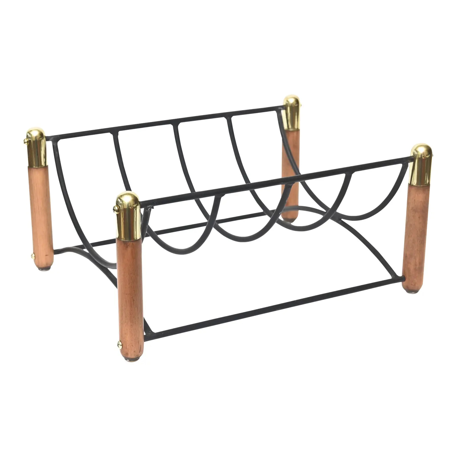 Mid-Century Modern Wood, Iron and Brass Magazine or Fireplace Log Rack | Chairish