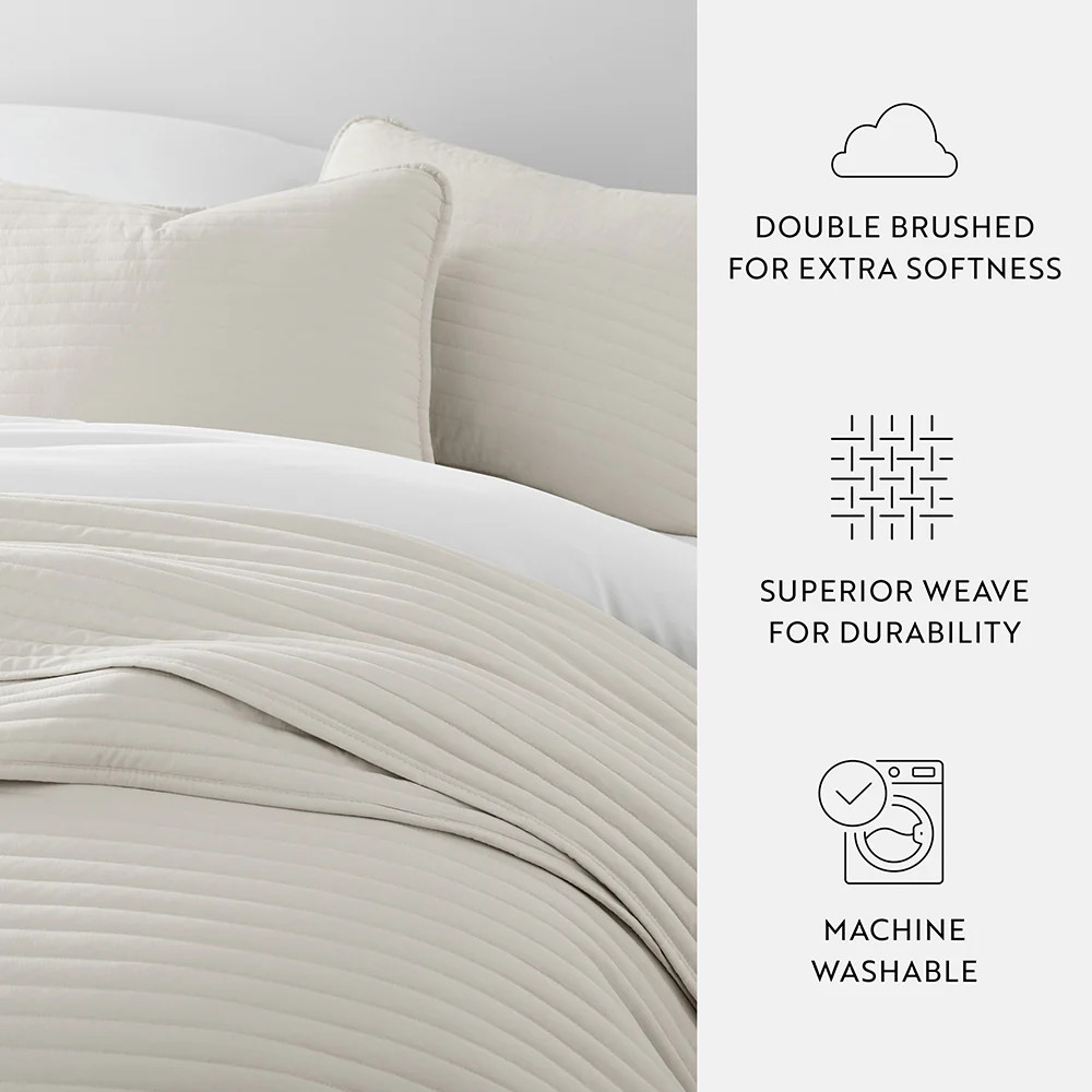 3-Piece Stripe Stitch Quilted Coverlet Set | Linens and Hutch