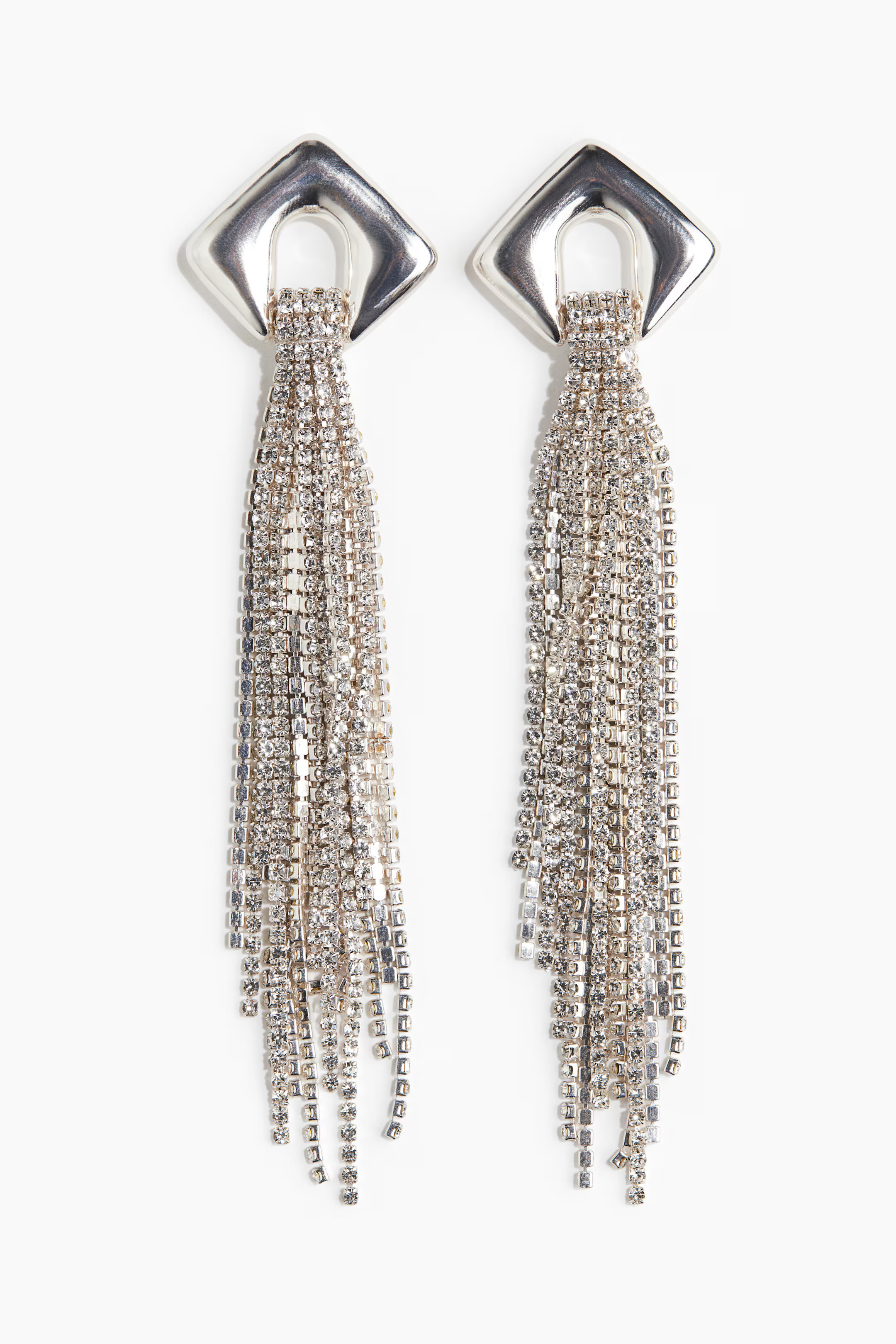 Long Rhinestone-Chain Earrings - Silver-colored - Ladies | H&M US | H&M (US + CA)