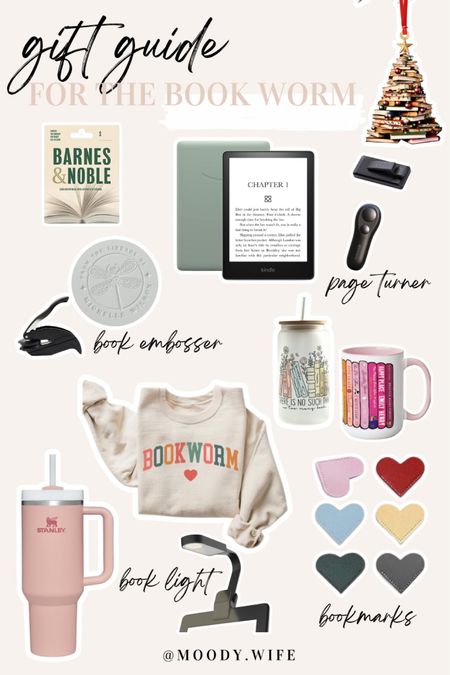 Gift guide for the bookworm and the book lover! 🫶🏼 

barnes and noble gift card, kindle, kindle clicker and page turner, book embosser, reading inspired cups, book lover coffee mug, bookworm pullover, stanley cup 30oz, bookmark hearts, kindle light clip on!

#LTKHoliday #LTKfindsunder100 #LTKGiftGuide