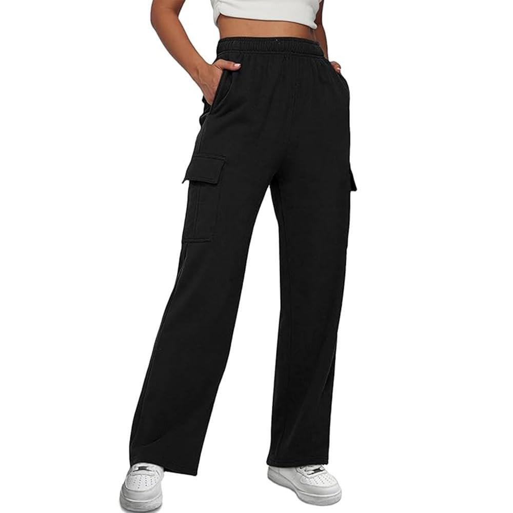 Allmloers Women's Cargo Pants High Waisted Straight Leg Sweatpants Elastic Casual Comfy Jogger Pa... | Amazon (CA)