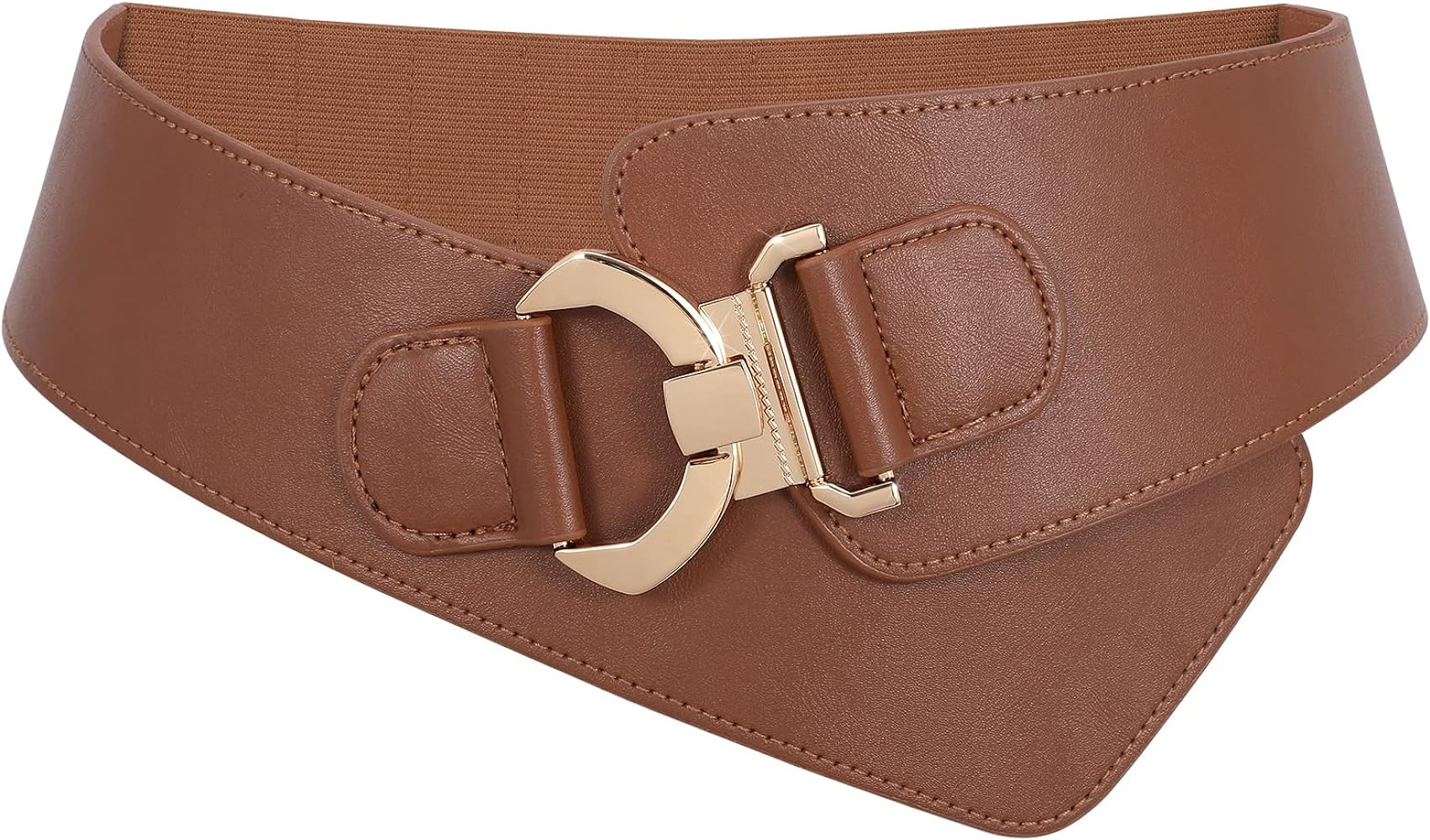 JASGOOD Women's Fashion Vintage Wide Elastic Stretch Waist Belt with Gold Interlock Buckle Belt | Amazon (US)