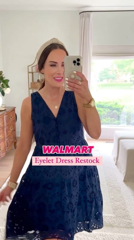 Hooray! This best selling $25 eyelet dress now comes in NAVY and was restocked in white and the beautiful pink red shade! It runs true to size and so comfy! Y’all will love it! Comment LINK below for shopping links sent right to your DMs! 🛍️ 

#LTKFindsUnder50 #LTKStyleTip #LTKSaleAlert
