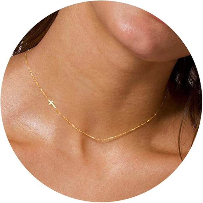 Cross Necklace for Women, Small 14K Gold Plated Cross Pendant Necklace Dainty Gold Cross Necklace... | Amazon (US)