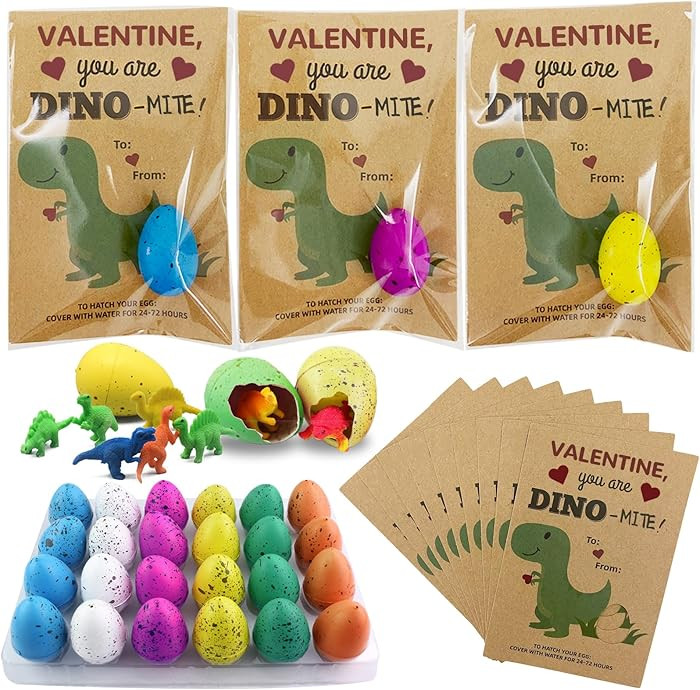Valentines Day Gifts for Kids - 24 Pack Dinosaur Egg Hatching Card Bulk - Funny Dino Valentine Ex... | Amazon (US)