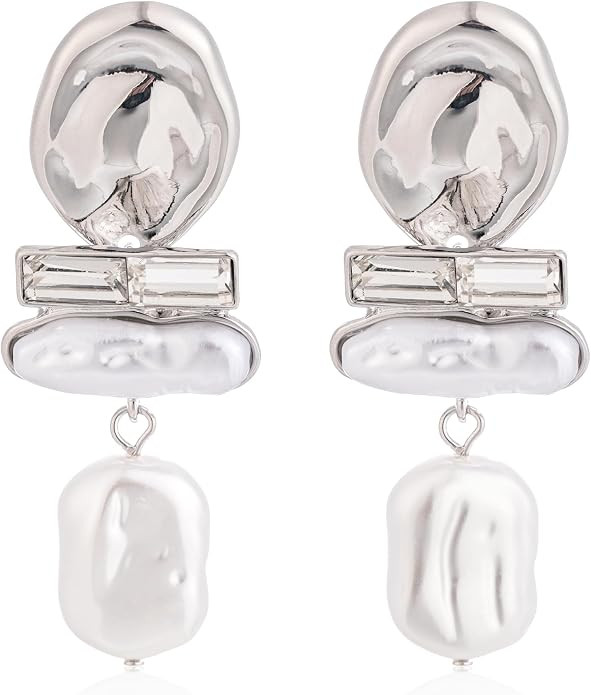 Statement Pearl Dangle Earrings,large Pearls Vacation Earrings with Crystal,Party Jewelry Gift fo... | Amazon (US)