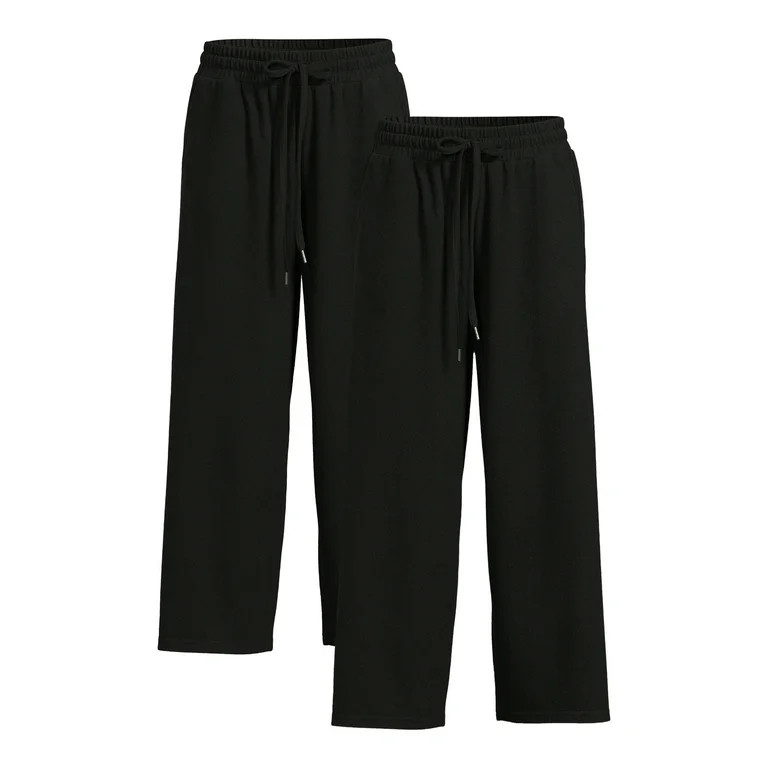 Time and Tru Women's Super Soft Hacci Cropped Wide-Leg Pants, 24” Inseam, 2-Pack, Sizes XS-XXL | Walmart (US)