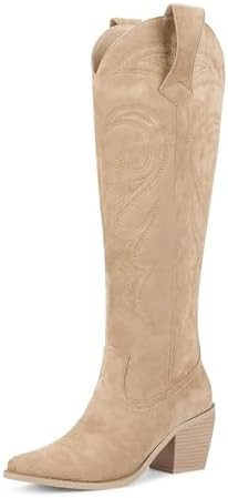 wetkiss Cowboy Boots for Women Knee High, Cowgirl Boots Women - Zipper Convenience, Comfort Fashi... | Amazon (US)