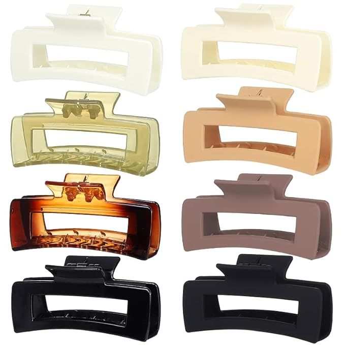 Hair Claw Clips 8 PCS 4.1 Inch Barrettes Rectangle Shape Clips Fashion Hair Clips | Amazon (US)