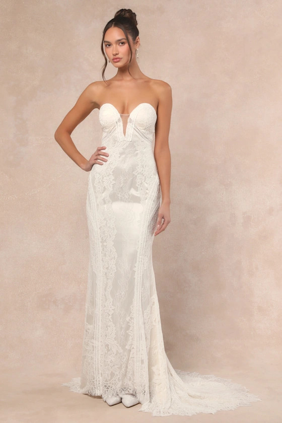 Lovita White Lace Strapless Mermaid Maxi Dress | Lulus