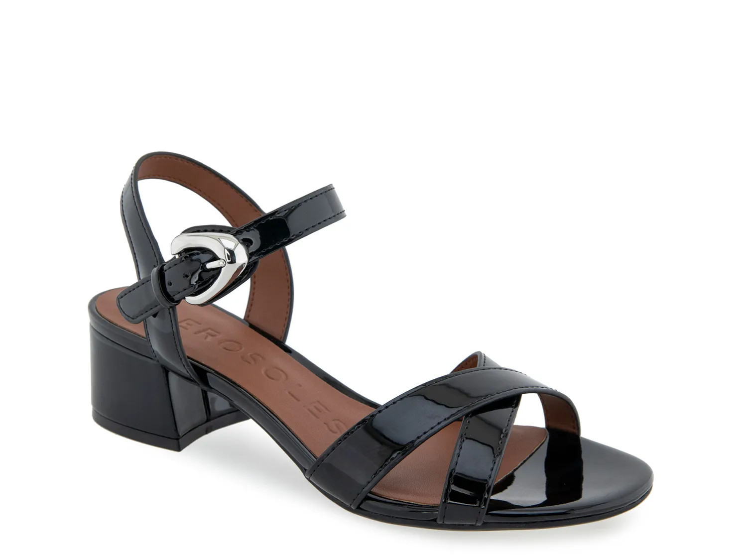 Aerosoles Cinzia Sandal | Women's | Black Patent Synthetic | Size 8.5 | Sandals | Ankle Strap | DSW