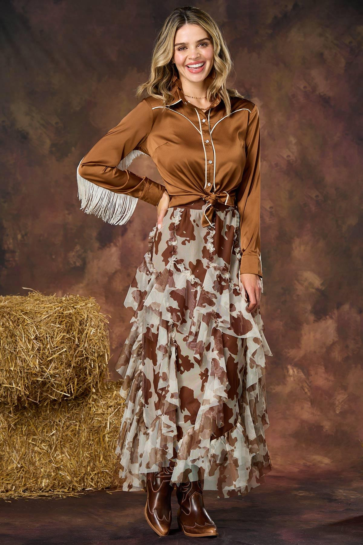 Cow Print Mesh Skirt | Cato Fashions