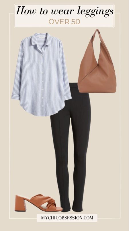 On top, this linen and cotton button-up falls effortlessly over the leggings. Finish off the ensemble with a large slouchy bag that matches the shade of your twist heel for an added casual yet elegant touch. 

#LTKover40 #LTKstyletip