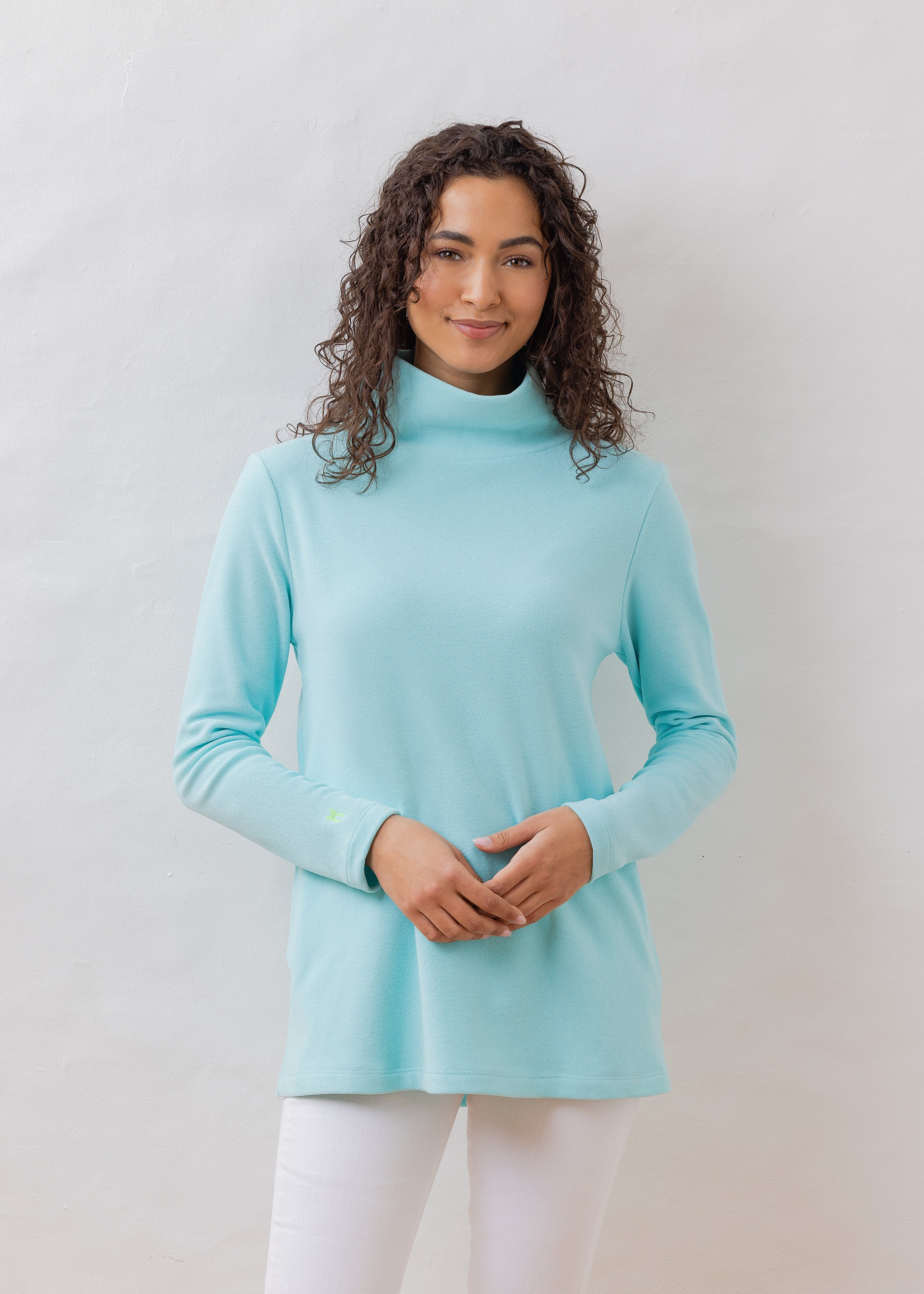 Cobble Hill Turtleneck in Terry Fleece (Mint) | Dudley Stephens