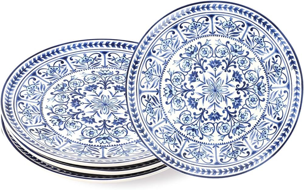 Sonemone 8.75 Inch Marrakesh Tile Floral Salad Plates, Blue Ceramic Plates Set of 4, for Salad, P... | Amazon (US)