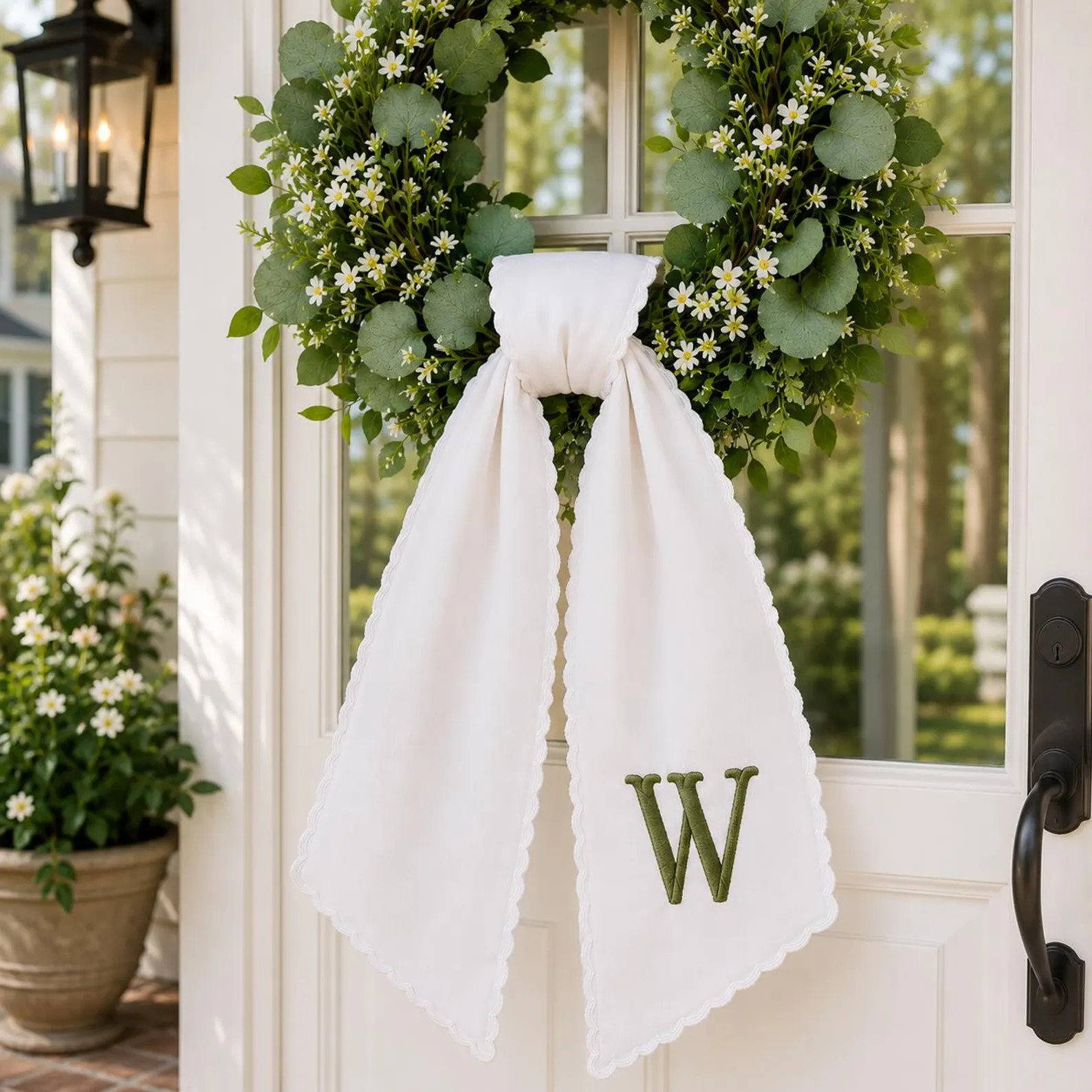 Personalized Embroidered  Wreath Sash, Custom Monogram Wedding Door Bow, Stripe Wedding Sash,Brid... | Etsy (Global)
