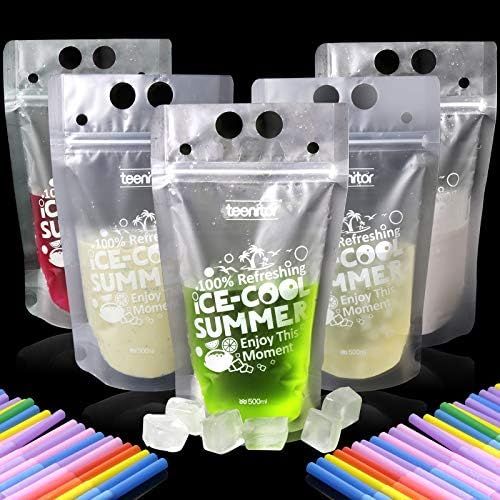Drink Pouches, Teenitor 50 Pcs Zipper Plastic Pouches Drink Bags 2.4’’Bottom Gusseted, Transl... | Amazon (US)