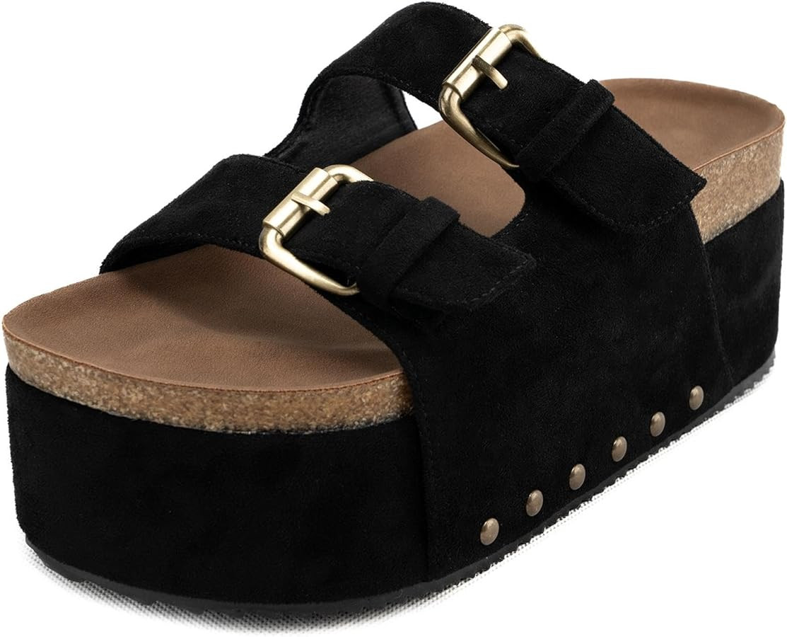 Women Platform Sandals Slip On Women's Comfort Chunky Platform Slides Flat Double Duckle Casual | Amazon (US)
