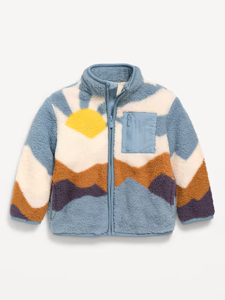 Oversized Printed Sherpa Zip-Pocket Jacket for Toddler Boys | Old Navy (US)