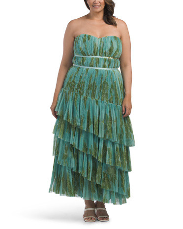 Plus Pleated Tiered Maxi Gown | TJ Maxx