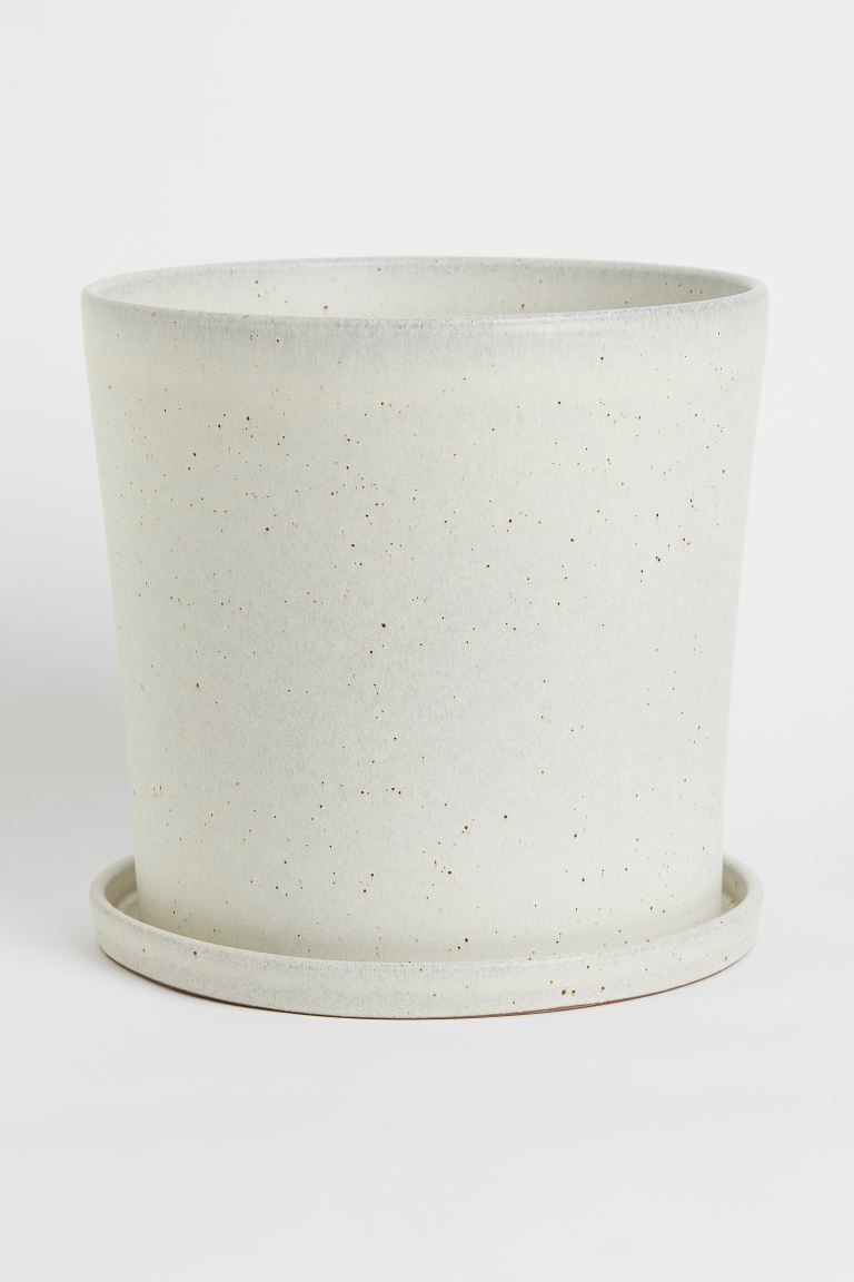 Extra-large plant pot in glazed terracotta with a drainage hole at base. Matching saucer. Diamete... | H&M (US)