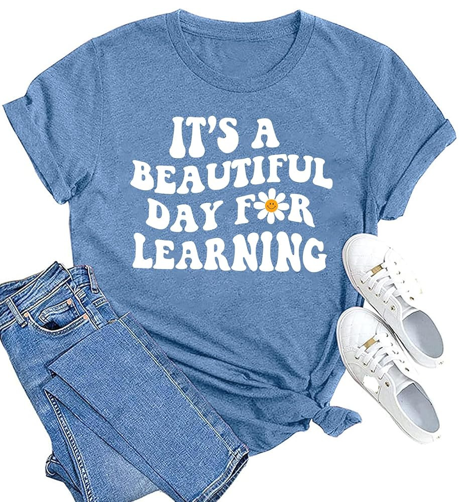 MAIHUN Women Teacher Life Shirt Teacher Gift Short Sleeve Shirts It s a Beautiful Day for Learnin... | Amazon (US)