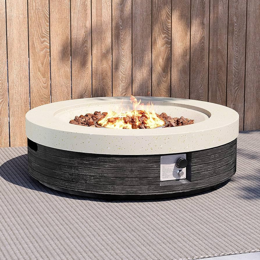 41inch Round Propane Fire Pit Table-Black & White Magnesium Oxide Design,50000 BTU Heat,CSA Certi... | Amazon (US)