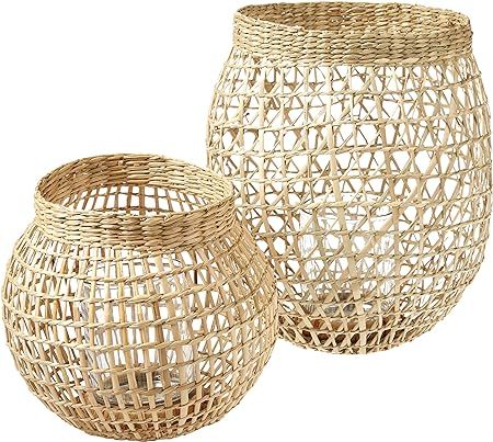 Bloomingville A90902779 Glass Insert Sizes Natural Seagrass Lanterns (Set of 2), 9", Brown | Amazon (US)
