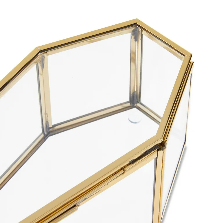 Glass & Steel Coffin Tabletop Decor, Clear & Gold, 9" x 4", Halloween by Way To Celebrate - Walma... | Walmart (US)