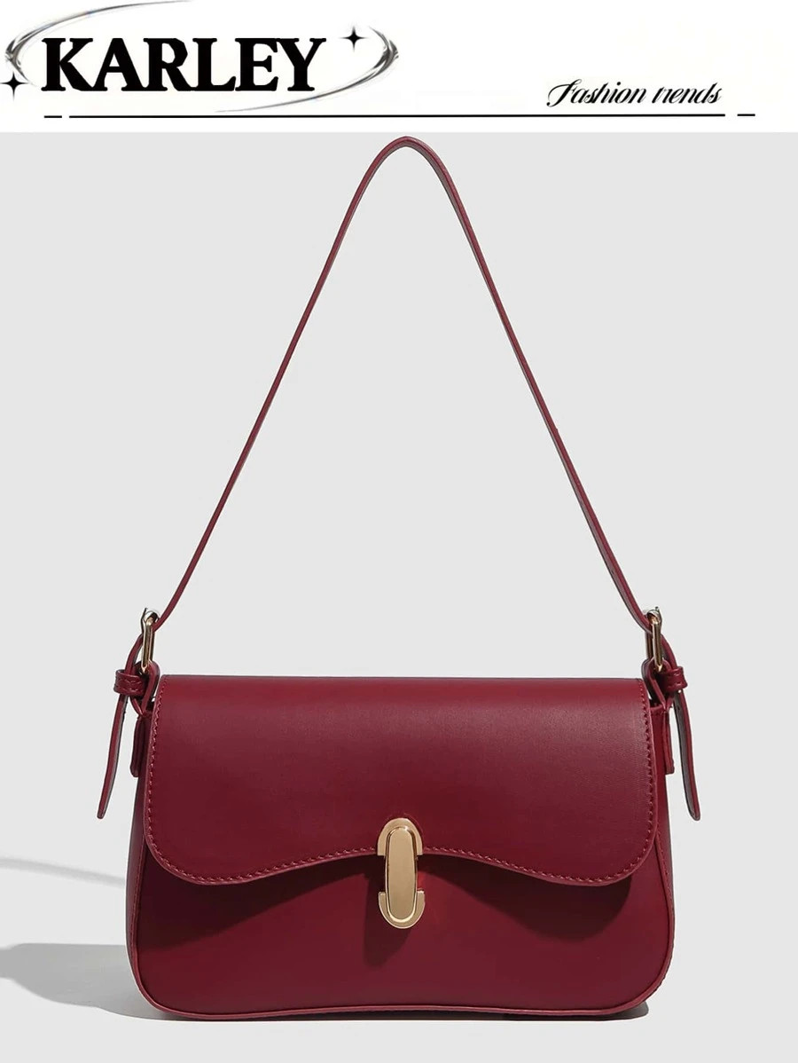 Bauletto Shape Bag, Shoulder Bag, Baguette Bag, Vintage Lock Small Square Bag, Armpit Bag, Fashio... | SHEIN