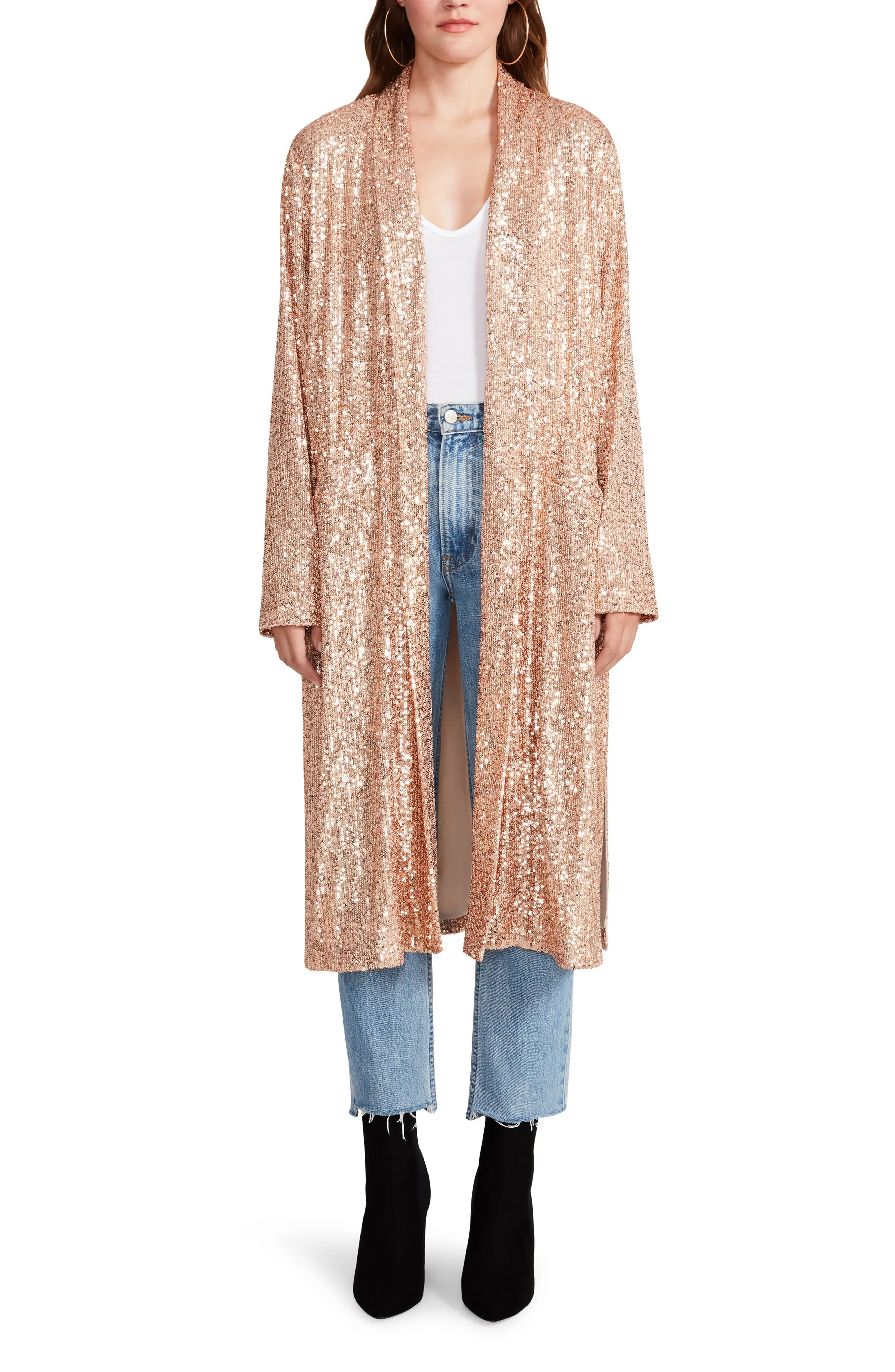 BB Dakota by Steve Madden Show Stopper Sequin Duster Jacket, Size X-Small in Rose Gold at Nordstrom | Nordstrom