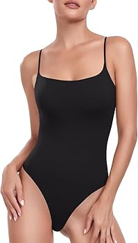 HeyNuts Women's Double Layer Ultra Soft Spaghetti Strap Scoop Neck Sleeveless Bodysuit, Backless ... | Amazon (US)