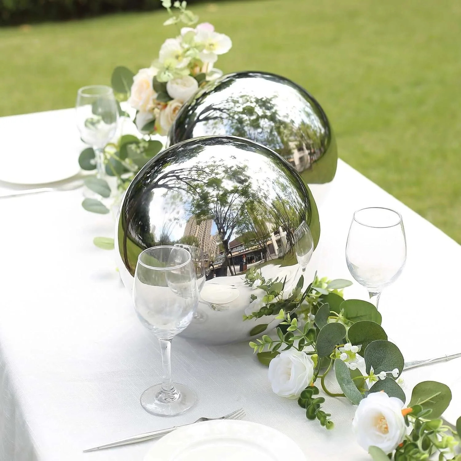 Efavormart Silver Stainless Steel Gazing Globe Mirror Ball, Reflective Shiny Hollow Garden Sphere... | Walmart (US)