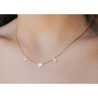 Personalized Initial Necklace With Heart Custom Letters Dainty Minimalist Couple Jewelry Meaningful Gift For Her | Etsy (US)