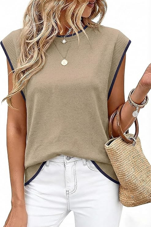 WIHOLL Tank Tops for Women Summer Lightweight Sweater Fashion Clothing Crew Neck T Shirts Cap Sle... | Amazon (US)